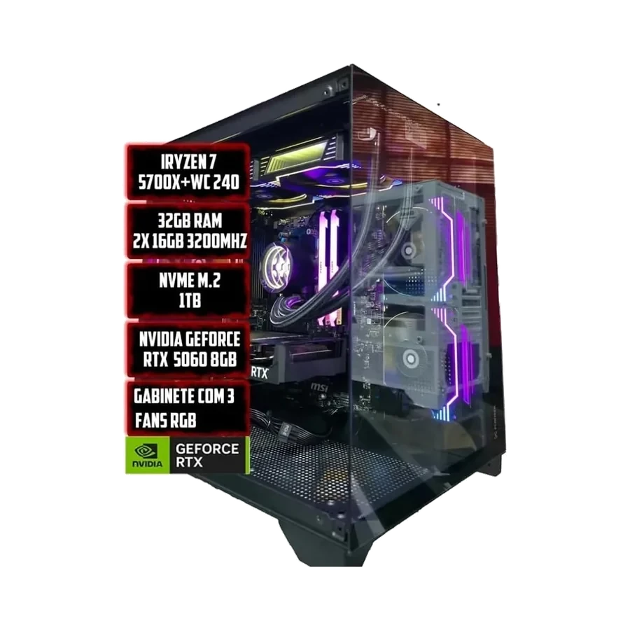 PC GAMER RYZEN 7 5700X, B550M, WI-FI, 32GB RAM, NVME 1TB…